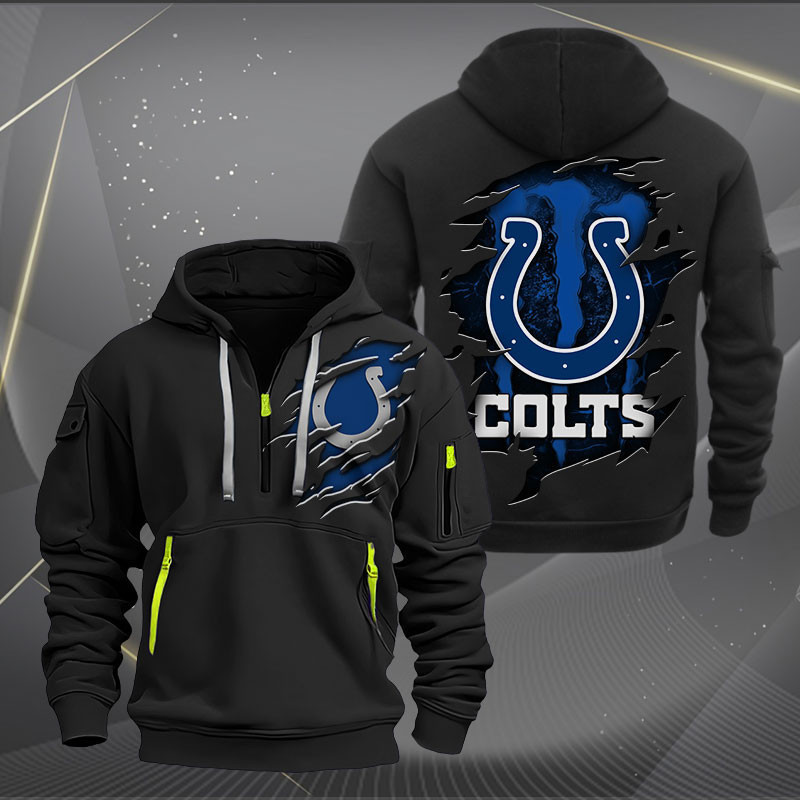 Buildercar - Indianapolis Colts Scratch Logo NFL Quarter Zip Hoodie Style 246