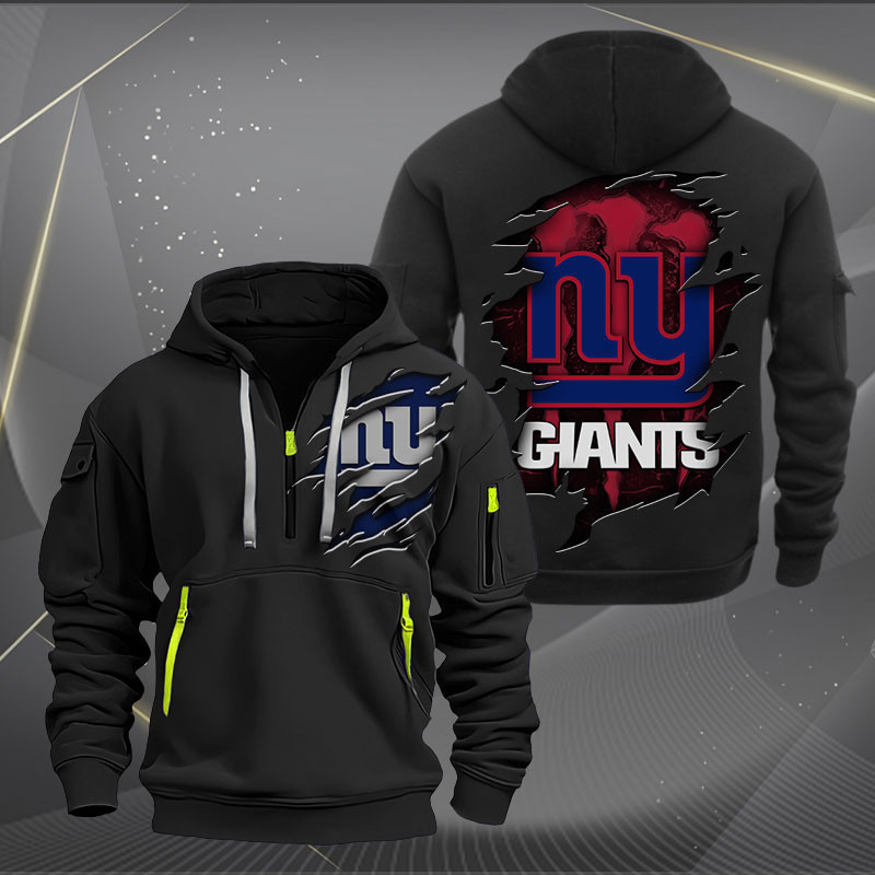 Buildercar - New York Giants Scratch Logo NFL Quarter Zip Hoodie