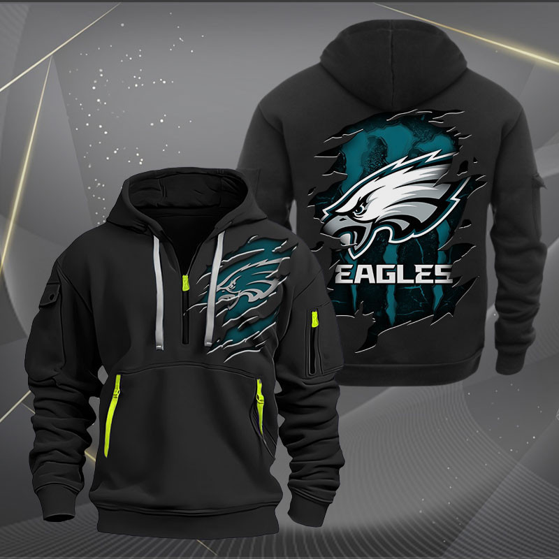 Buildercar - Philadelphia Eagles Logo NFL Quarter Zip Hoodie Style 249
