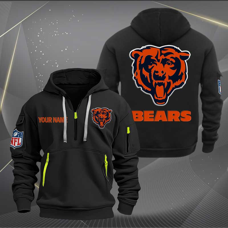 Buildercar - Chicago Bears Logo NFL Quarter Zip Hoodie Style 252