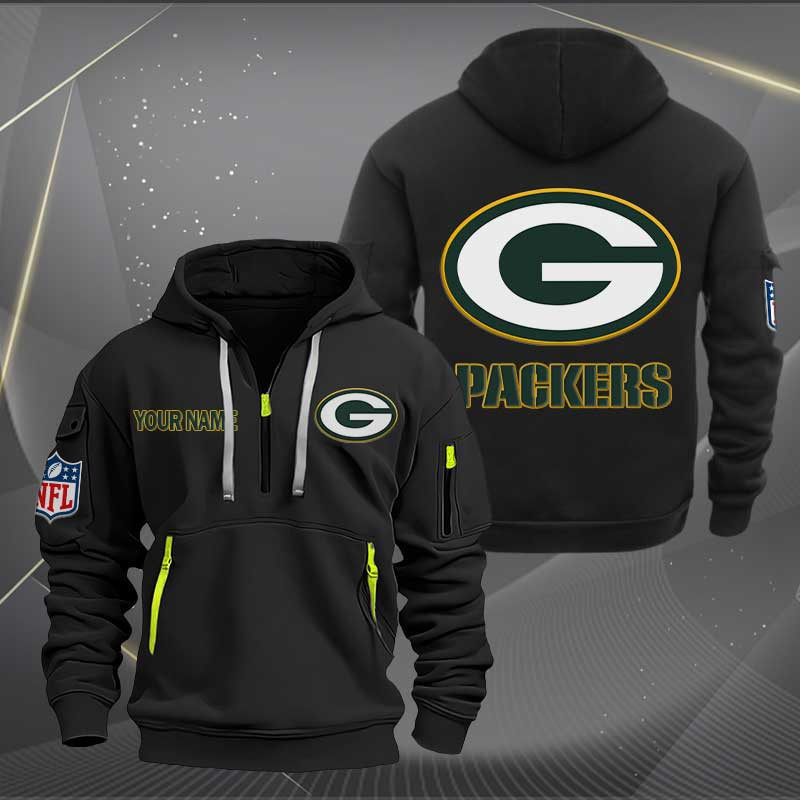 Buildercar - Green Bay Packers Logo NFL Quarter Zip Hoodie Style 260