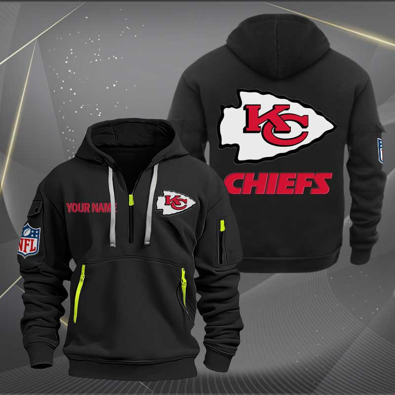 Buildercar - Kansas City Chiefs Logo NFL Quarter Zip Hoodie Style 254