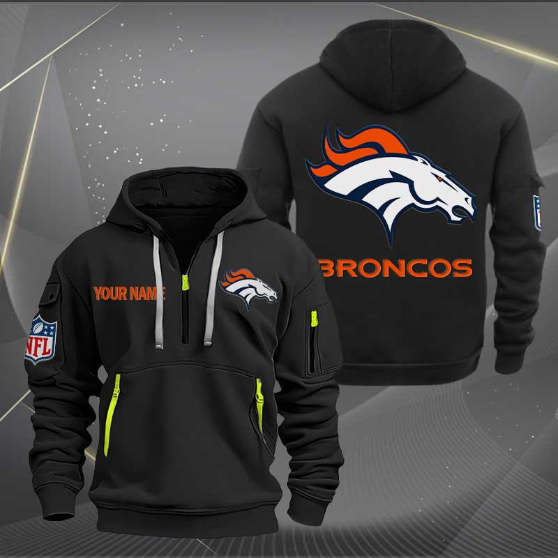 Buildercar - Denver Broncos Logo NFL Quarter Zip Hoodie Style 255