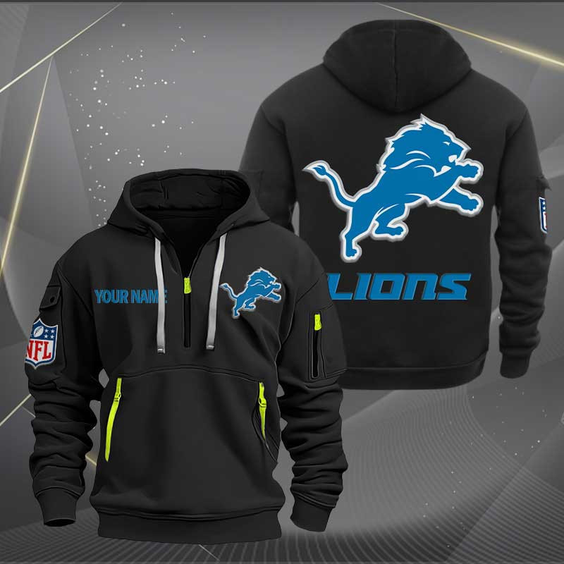 Buildercar - Detroit Lions Logo NFL Quarter Zip Hoodie Style 258