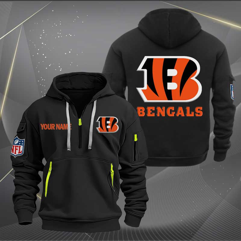 Buildercar - Cincinnati Bengals Logo NFL Quarter Zip Hoodie Style 259