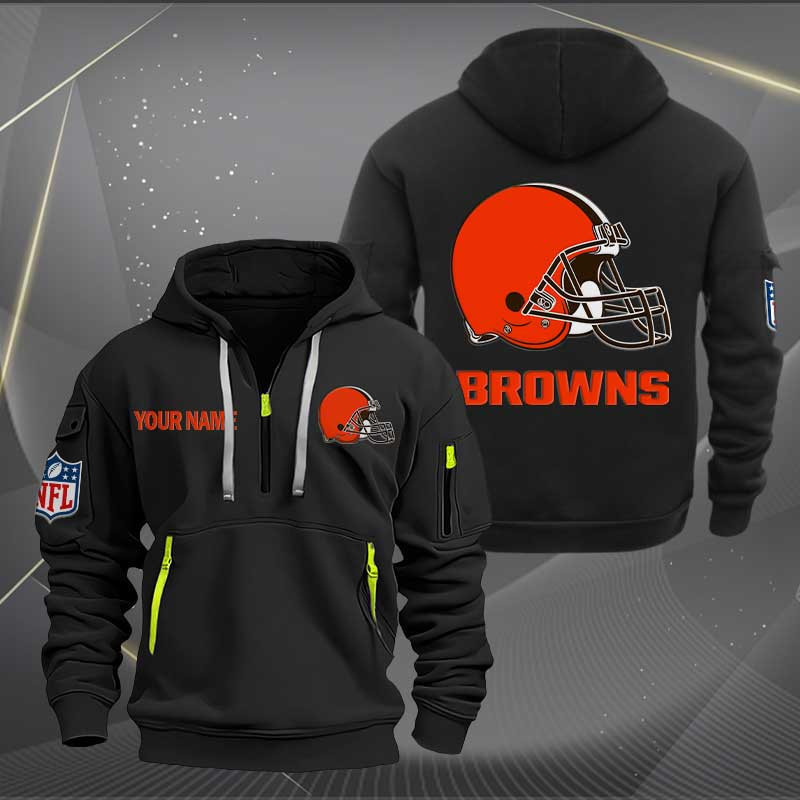 Buildercar - Cleveland Browns Logo NFL Quarter Zip Hoodie Style 262