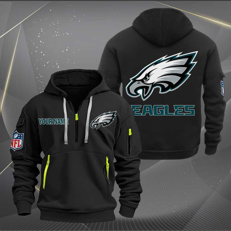 Buildercar - Philadelphia Eagles Logo NFL Quarter Zip Hoodie Style 267