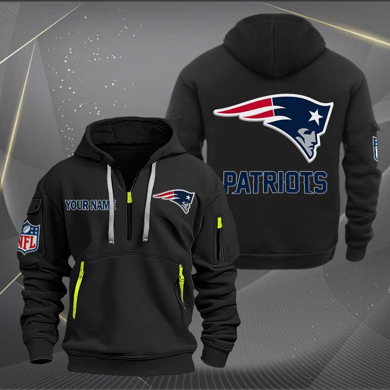 Buildercar - New England Patriots Logo NFL Quarter Zip Hoodie Style 269