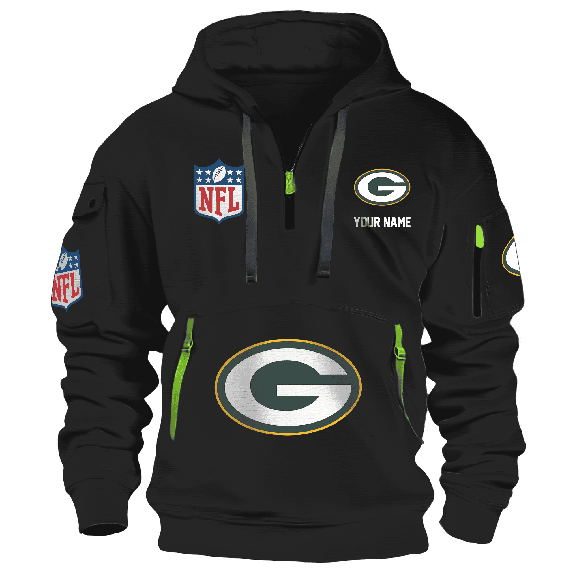 Buildercar - Green Bay Packers Premium NFL Quarter Zip Hoodie