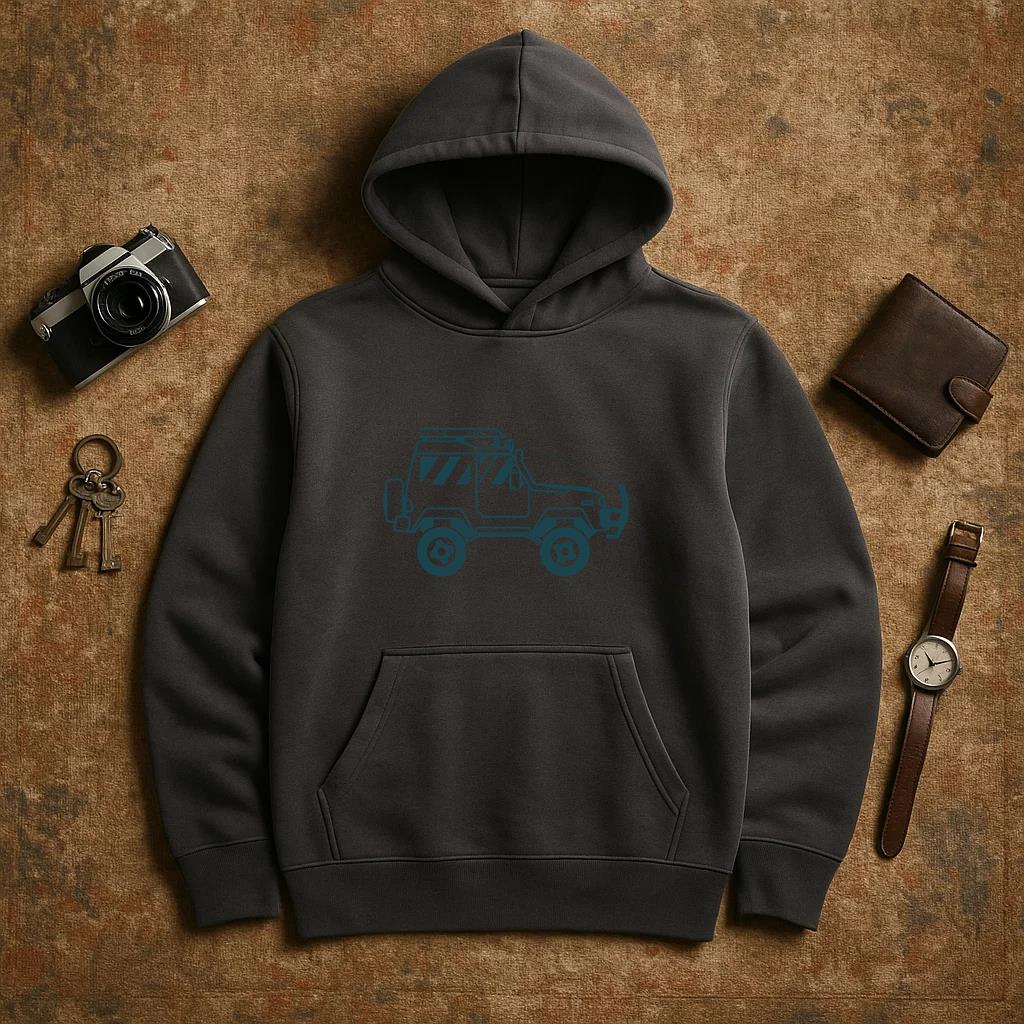Jeep Car Vehicle Body Wheel Detailed Silhouette Hoodie