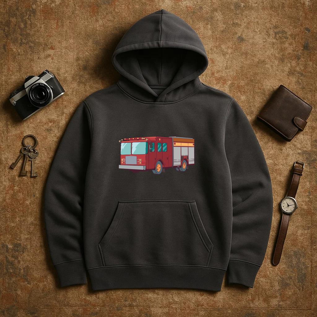 Truck Fire Engine Colorful Illustration Hoodie