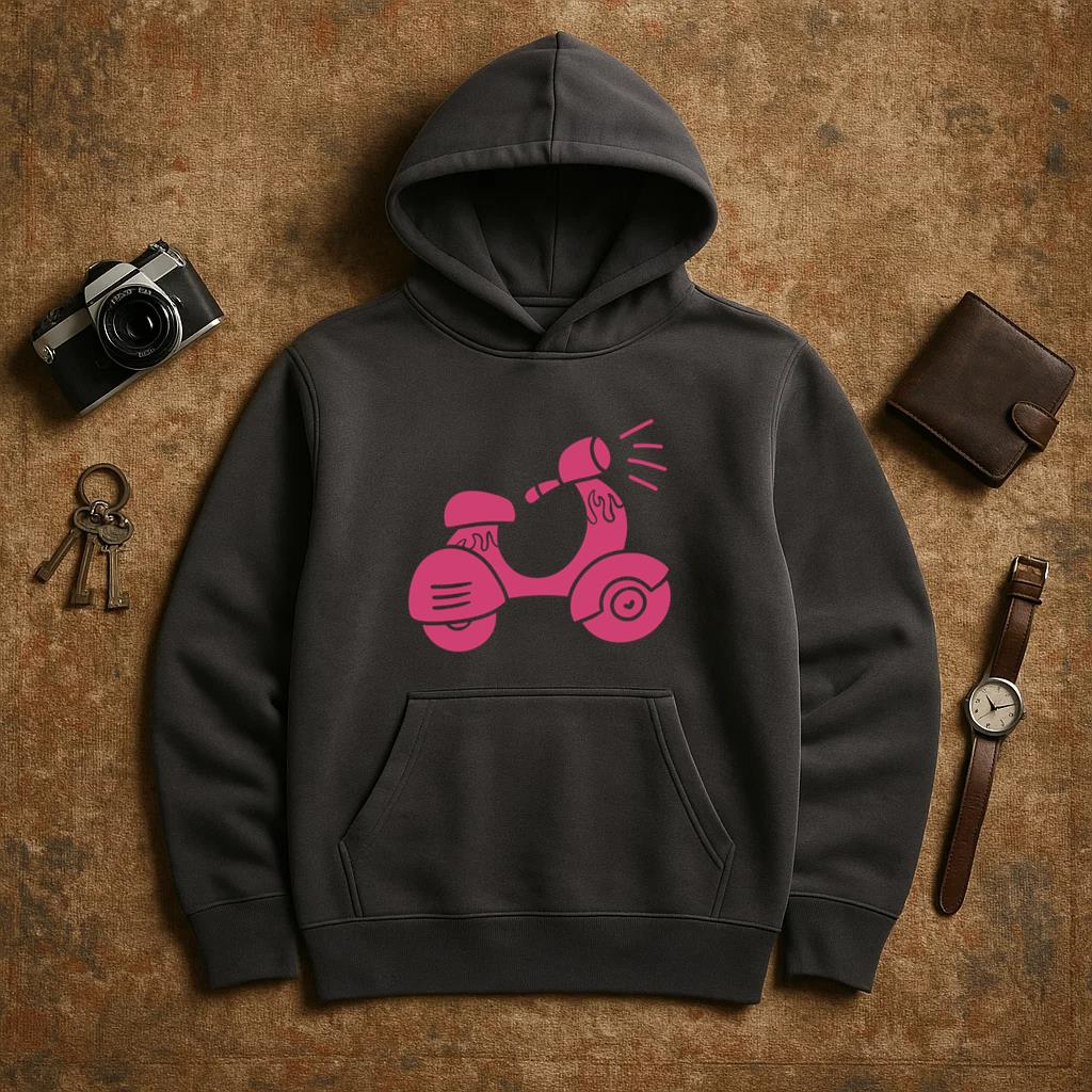 Vibrant Pink Scooter Illustration Hoodie