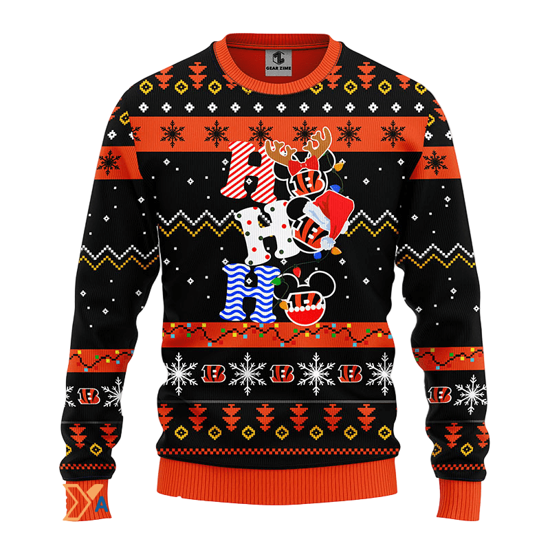Festive Holiday Ugly Sweater with HoHoHo Graphics Black/Orange