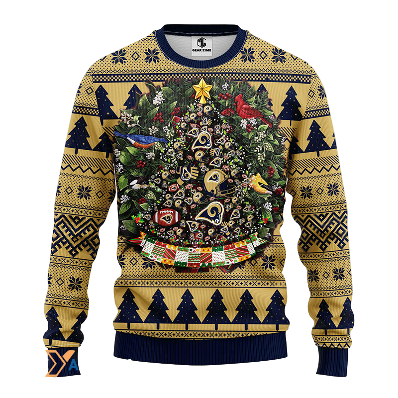 Christmas Tree Ball Ugly Sweater - Festive Blue/Beige