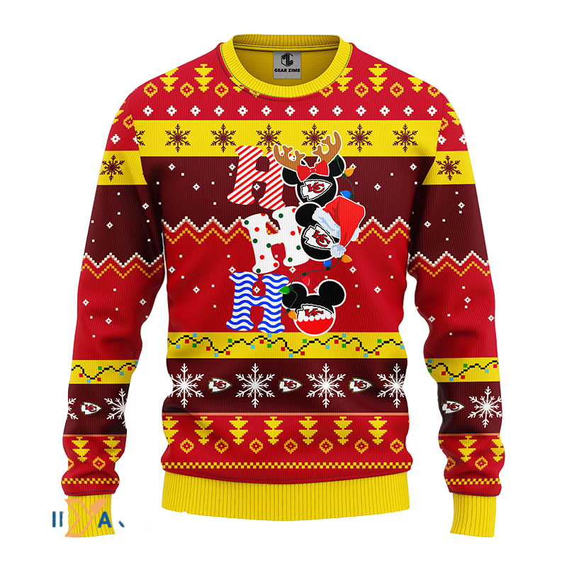 Festive Holiday Sweater HoHoHo Graphics Mouse Yellow/Brown/Red