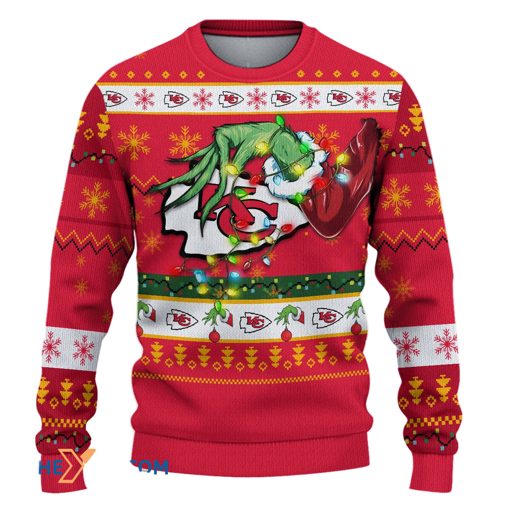 Red Grinch Christmas Snowflakes Ugly Sweater KCChiefs Kingdom