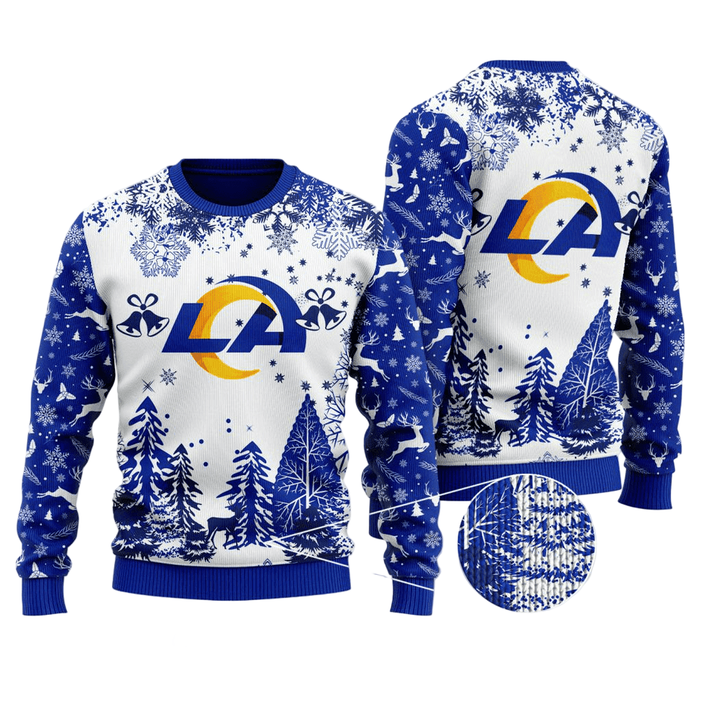 Festive Ugly Christmas Sweater White Blue Go Rams Design