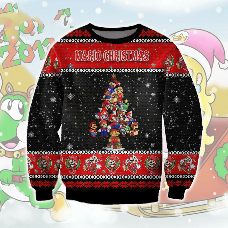 Super Mario Full Print Ugly Christmas Sweater - Festive Fun Cozy Design