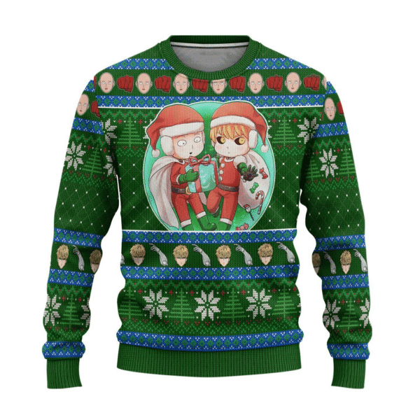 Funny Holiday Sweater Genos X Saitama Ugly Christmas Sweater