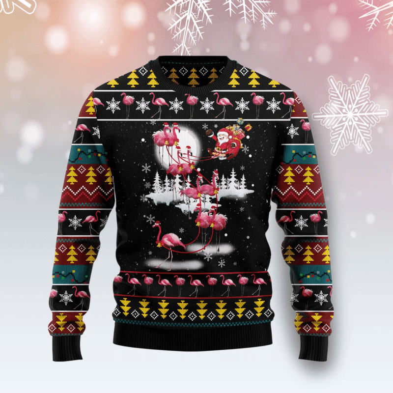 Funny Flamingo Reindeer Christmas Ugly Sweater - Holiday Party Apparel