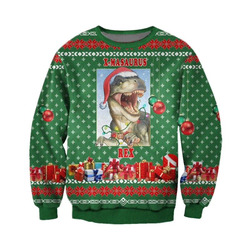 T-rex Ugly Christmas Sweater - Festive Dye-Sublimated Holiday Apparel