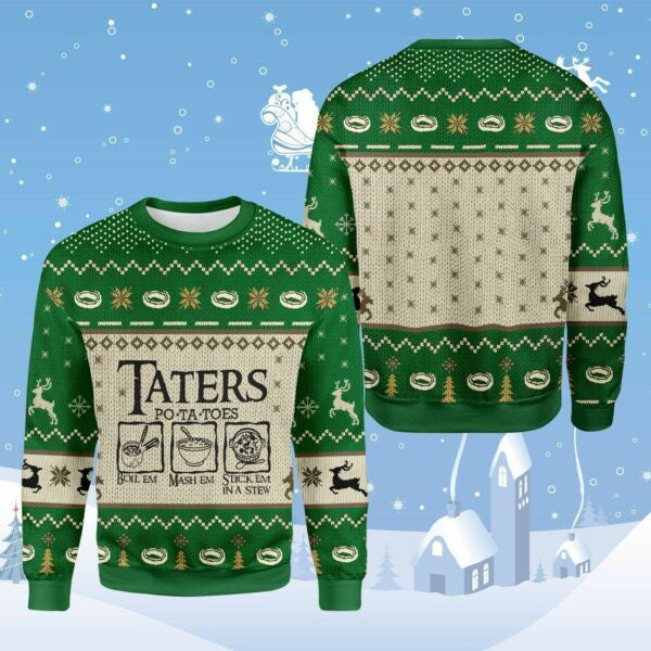 Ugly Christmas Sweater Festive Green Print 164 Size Funny Holiday Cheer