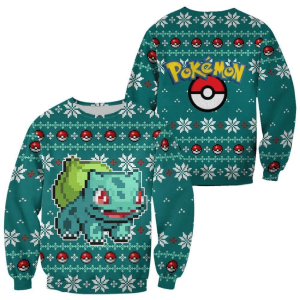 Bulbasaur Anime Ugly Sweater - Festive Pokemon Gift - Fun Holiday Attire