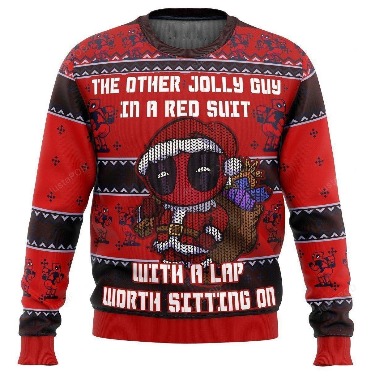 Funny Deadpool Ugly Christmas Sweater Shirt - Festive Lap Santa Suit Design