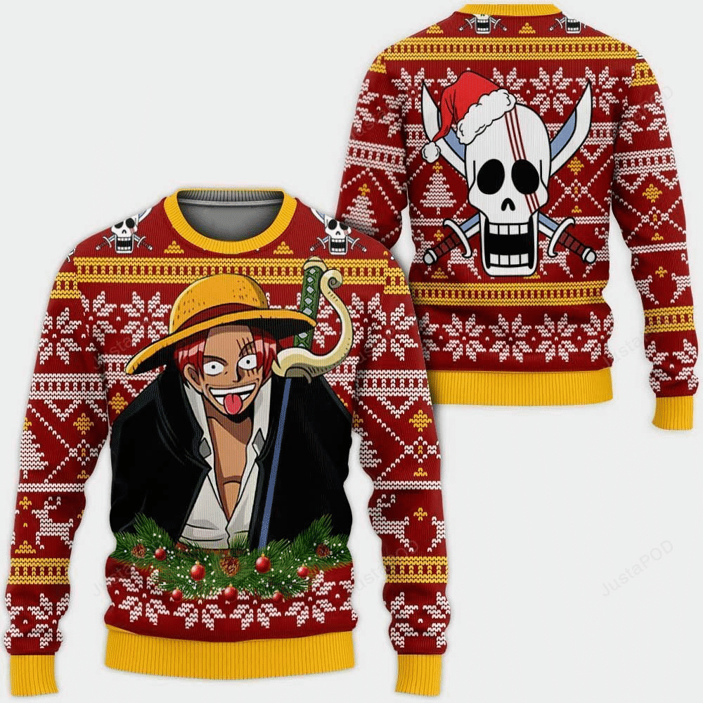 Red Hair Shanks Ugly Christmas Sweater | Festive Printed Holiday Jumper