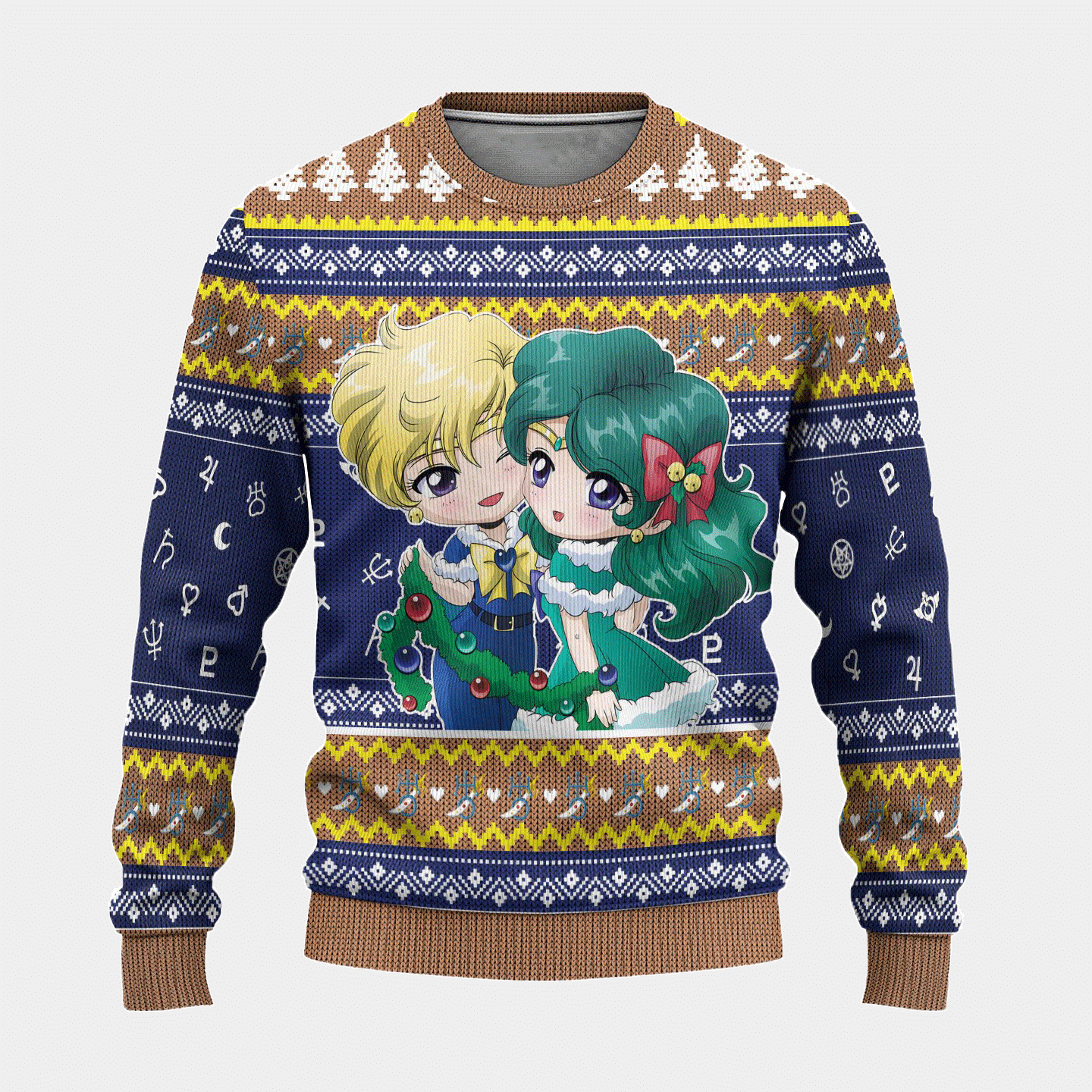 Ugly Christmas Sweater Sailor Uranus Print Festive Long Sleeve