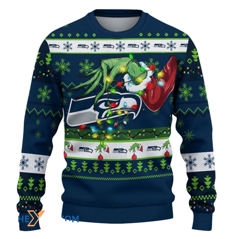 Festive Seattle Christmas Sweater Navy Snowflakes - Ugly Holiday Wear