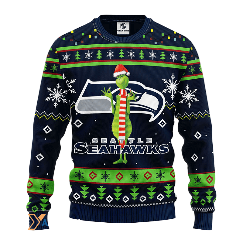 Funny Ugly Christmas Sweater Seattle Seahawks Green/Blue 4XL All Over Print