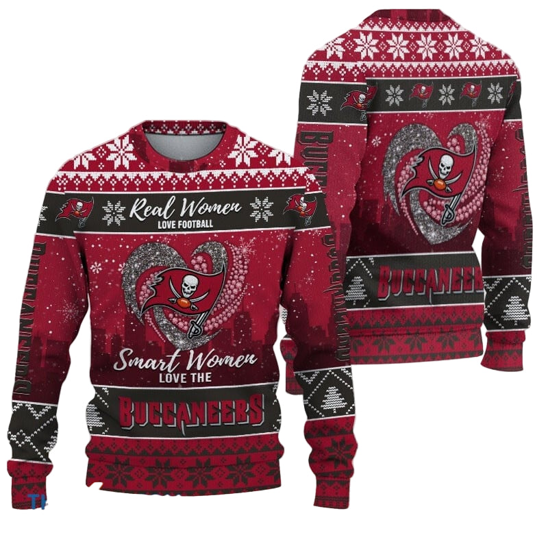 Funny Christmas Sweater Tampabay Buccaneers Heart Snowflakes Black Red