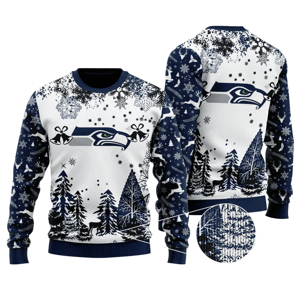 Festive Seattle Seahawks Christmas Sweater - White/Blue