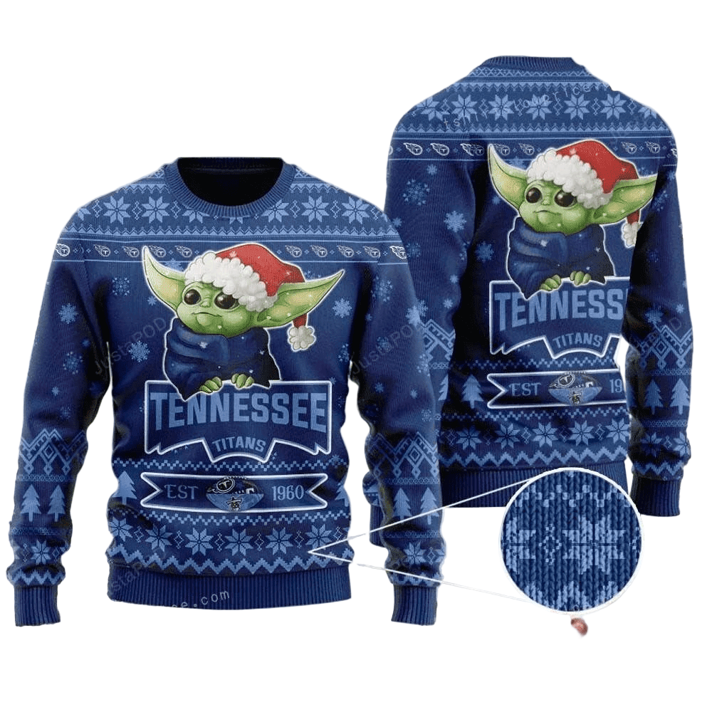 Baby Yoda Christmas Ugly Sweater - Festive Blue Print