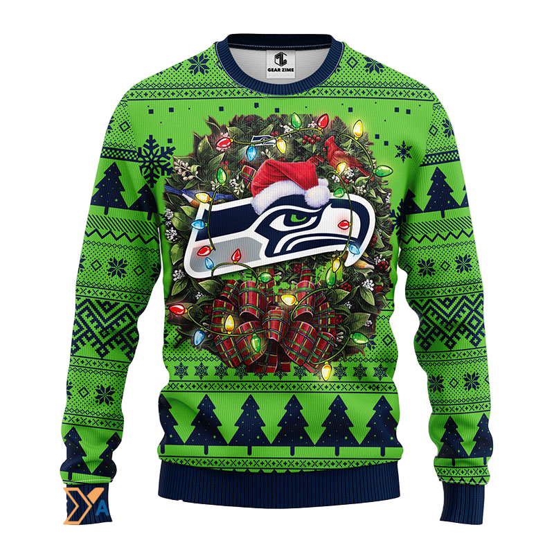 Seattle Seahawks Ugly Christmas Sweater Green/Blue