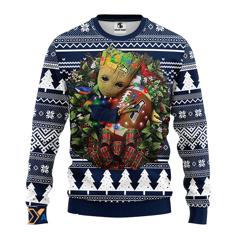Blue/White Graphic Tree Ugly Christmas Sweater - Festive & Fun Design