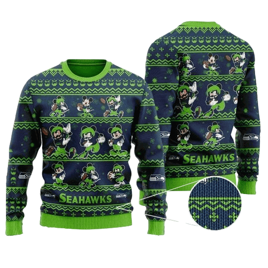 Seattle Seahawks Ugly Christmas Sweater Blue/Green All Over Print
