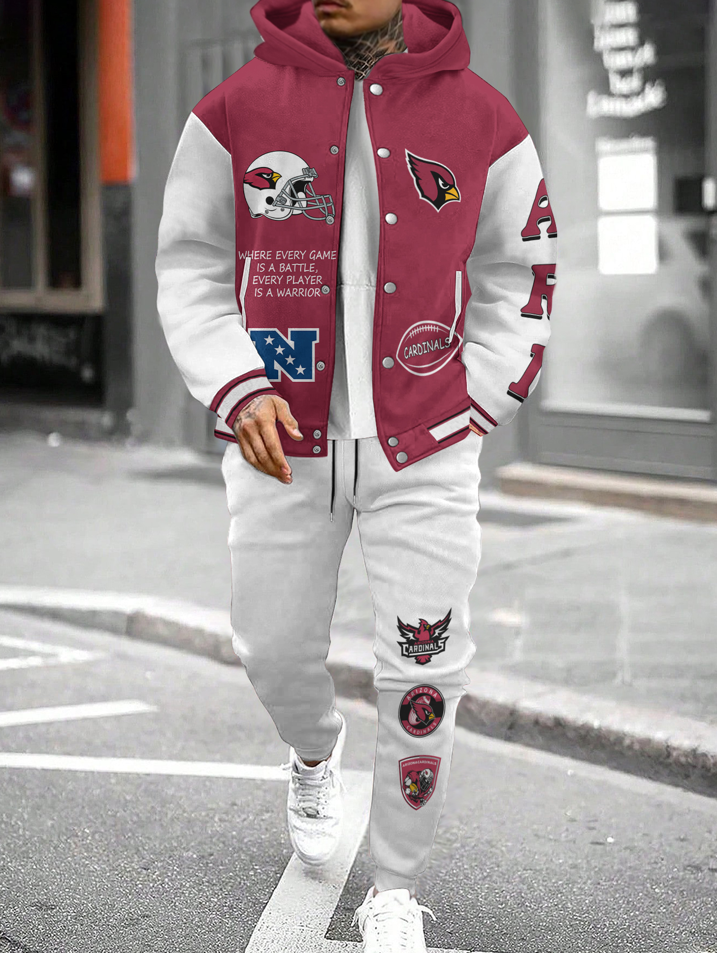 Arizona Cardinals Hooded Jacket With Drawstring Waistband Joggers 2pcs Set