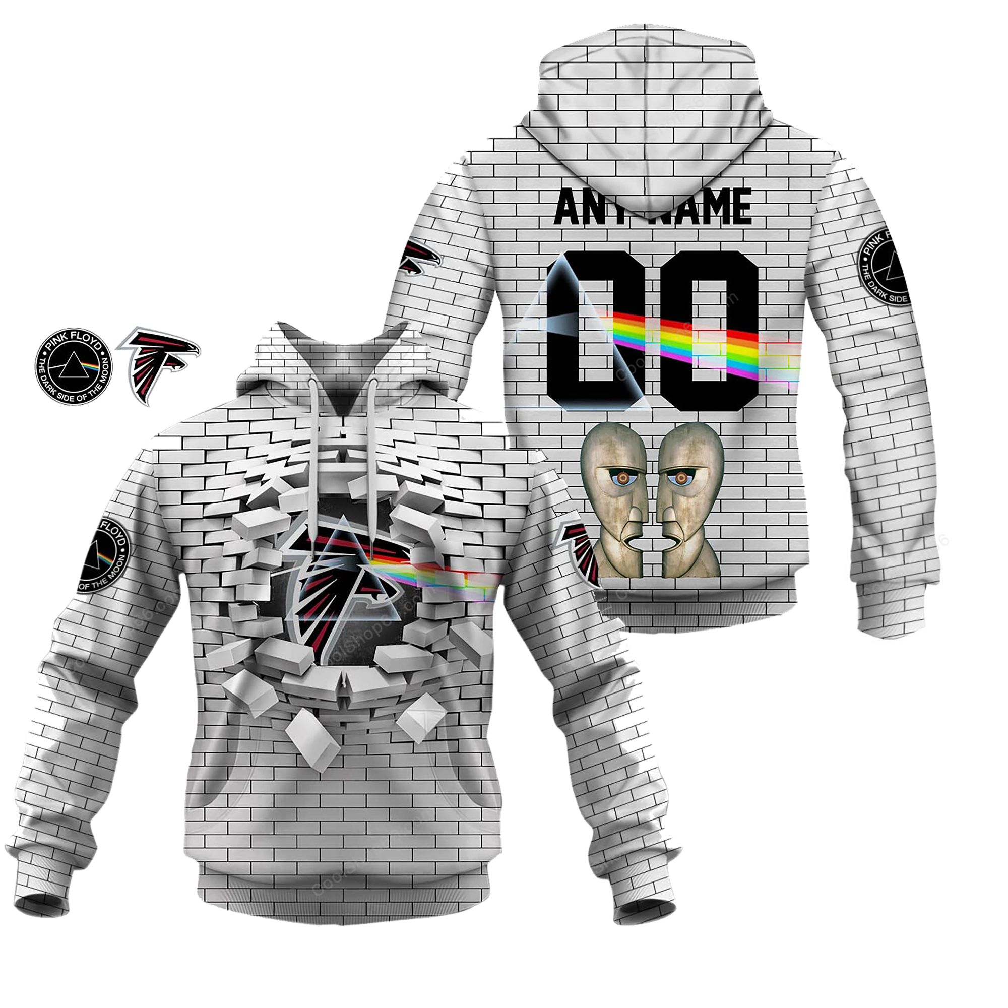 Buildercar - Atlanta Falcons NFL X Pink Floyd Inspired Custom Name Hoodie