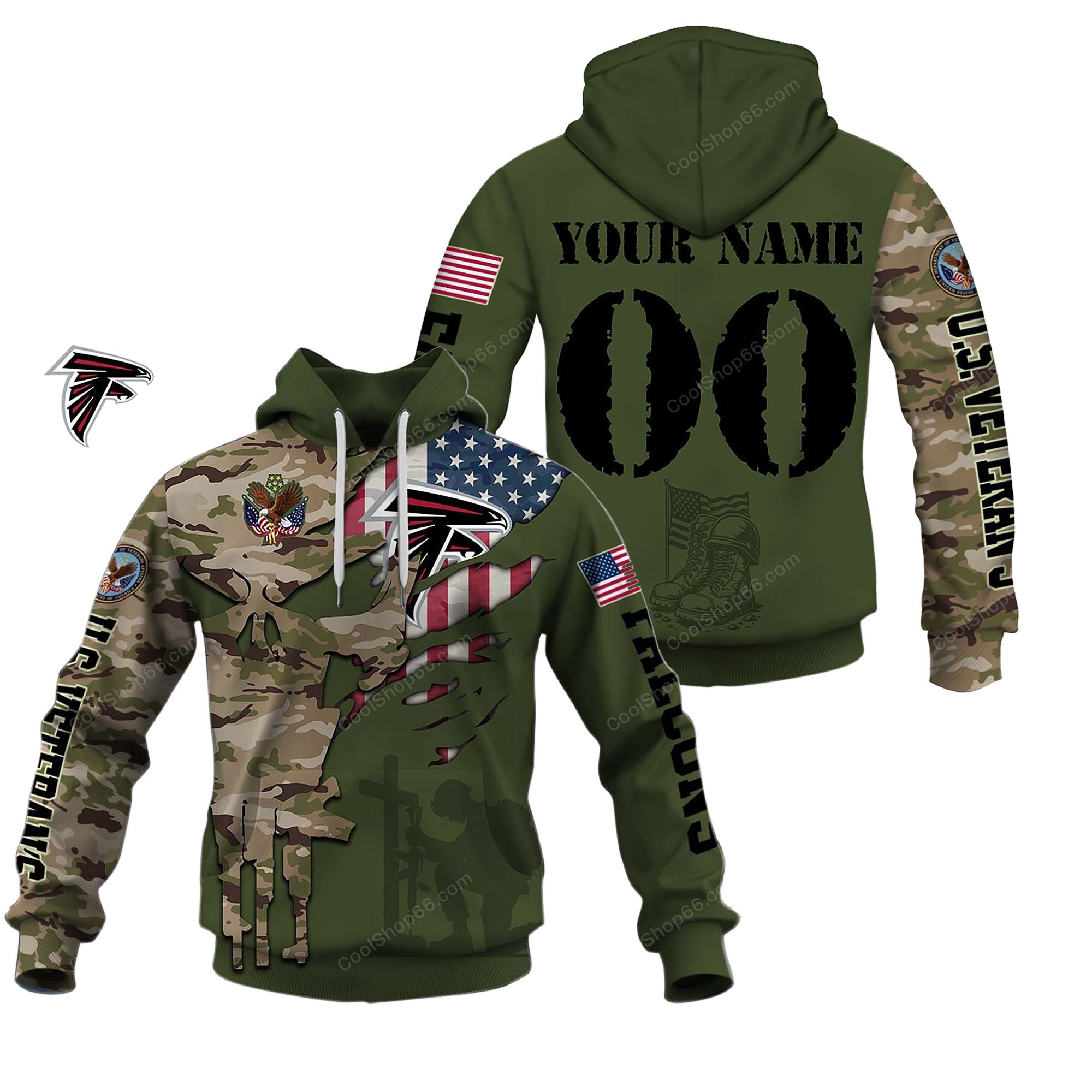 Buildercar - Atlanta Falcons Veteran's Day Custom Name Hoodie