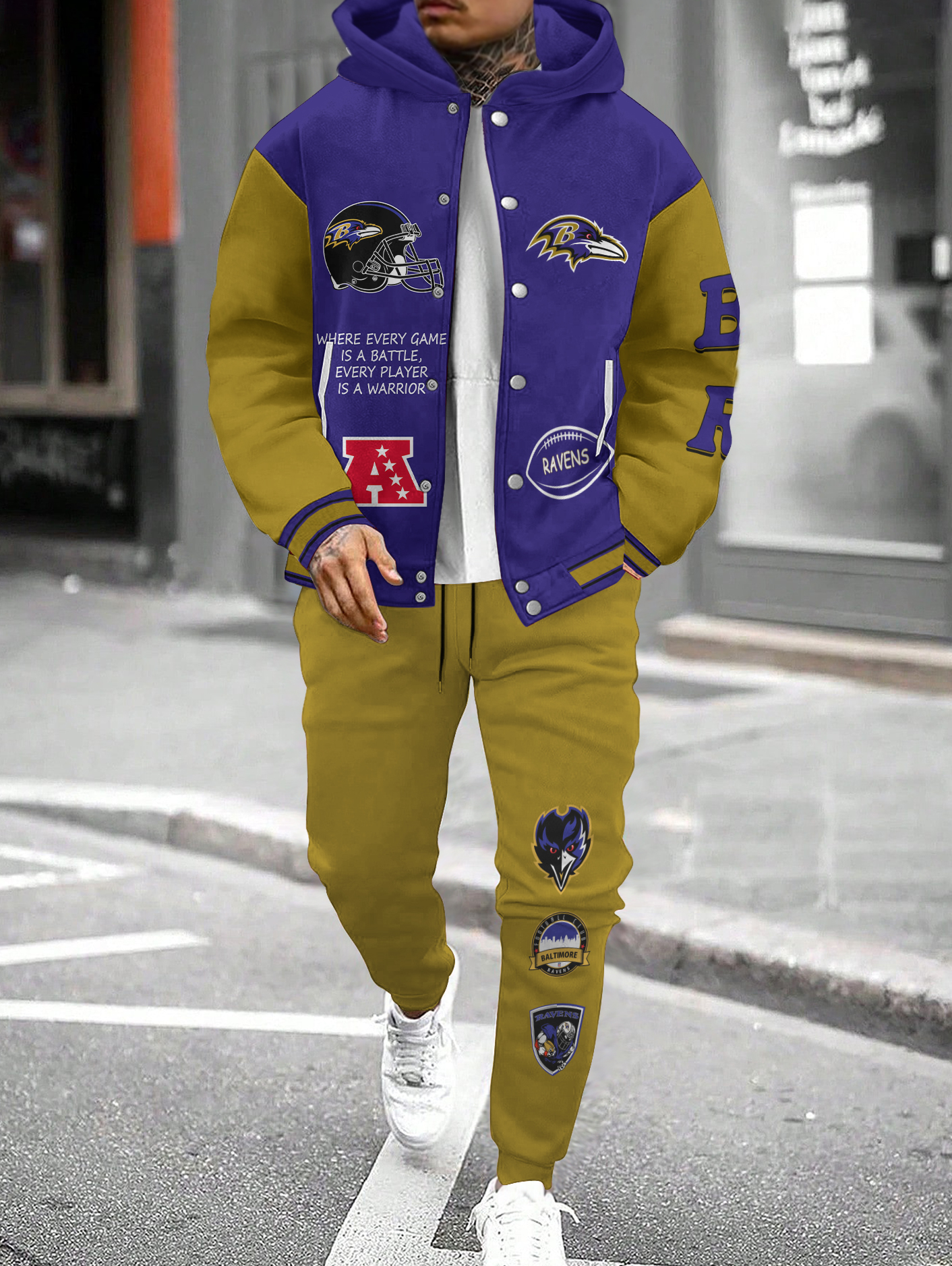 Baltimore Ravens Hooded Jacket With Drawstring Waistband Joggers 2pcs Set