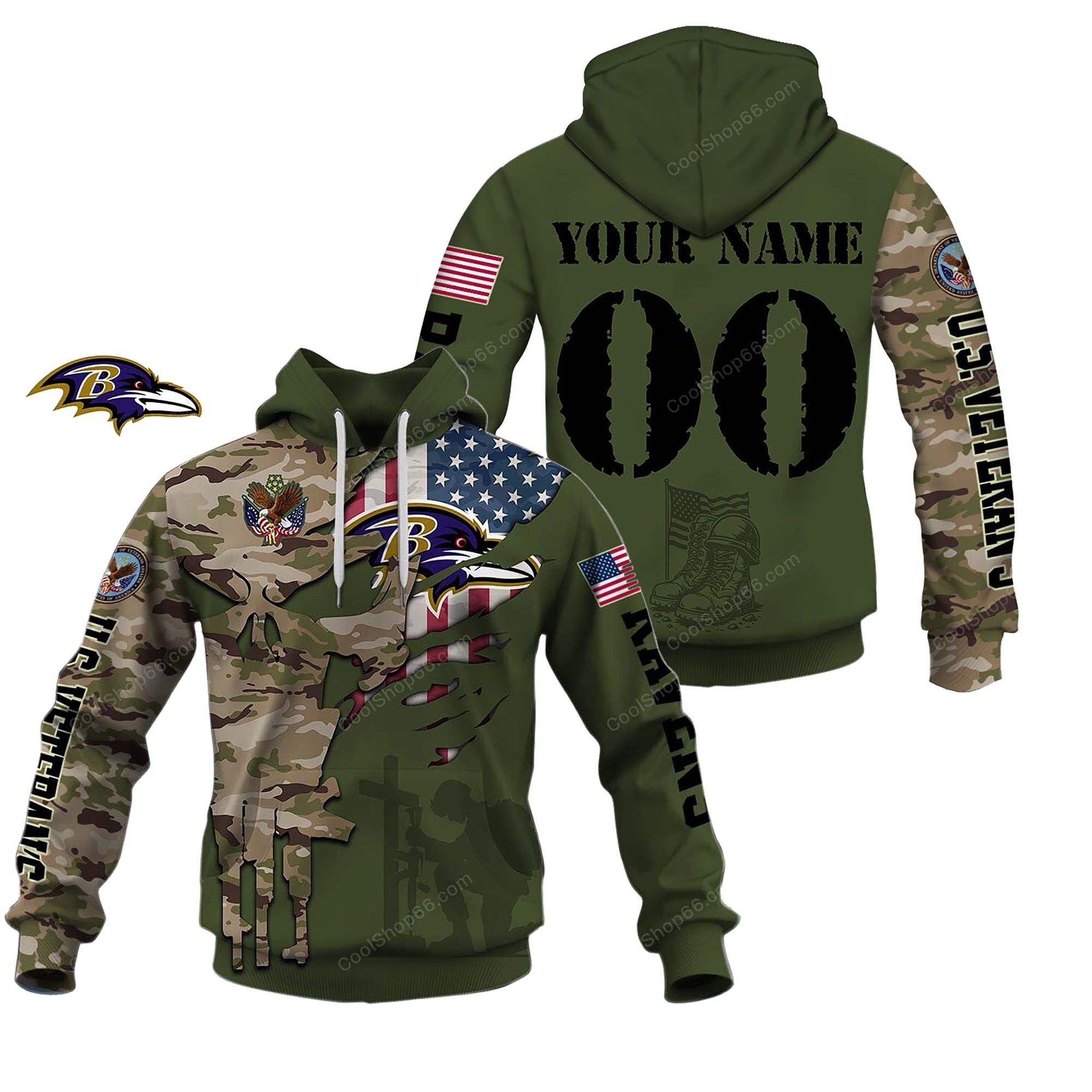 Buildercar - Baltimore Ravens Veteran's Day Custom Name Hoodie