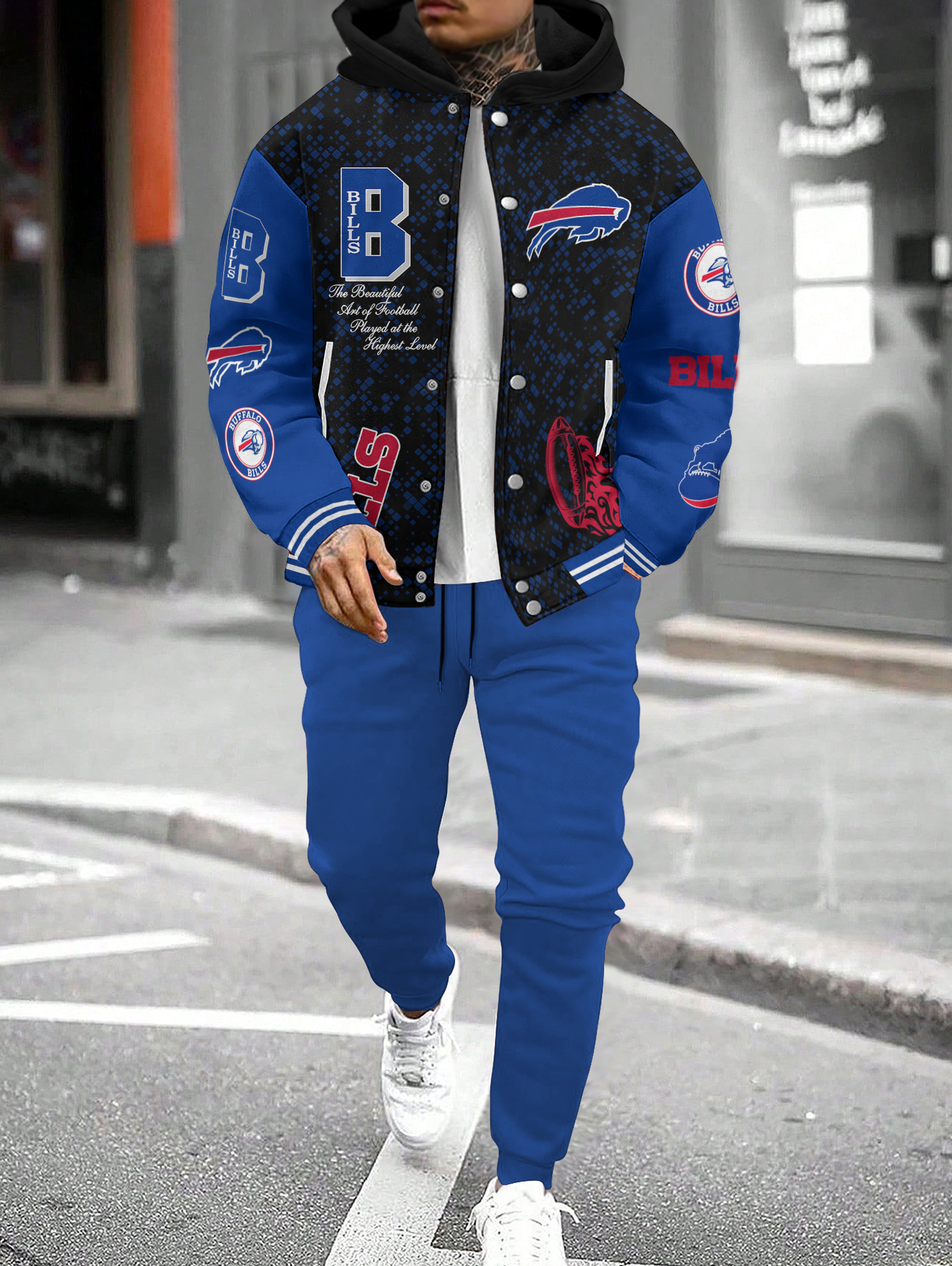 Buffalo Bills Hooded Jacket With Drawstring Waistband Joggers 2pcs Set