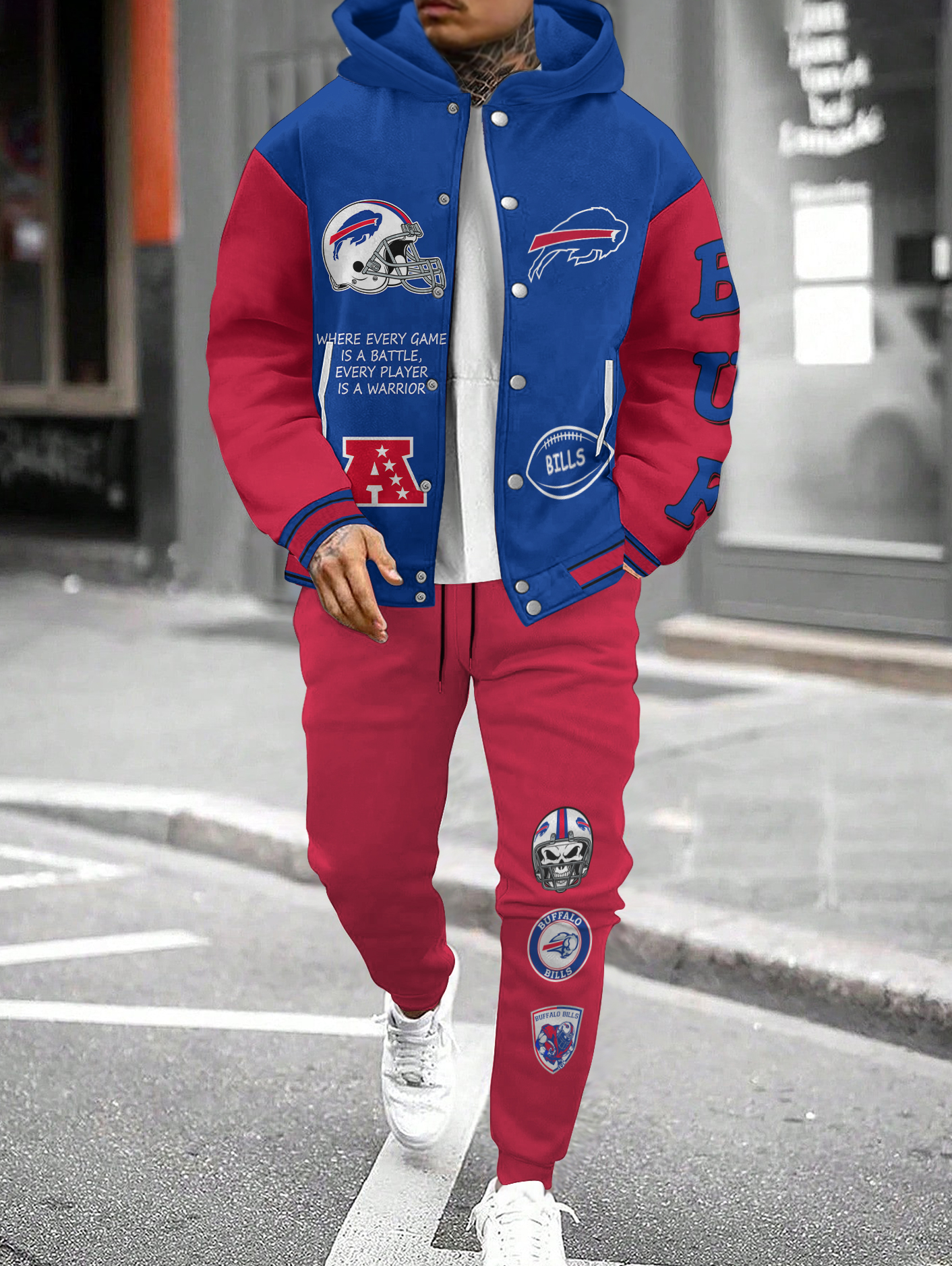 Buffalo Bills Hooded Jacket With Drawstring Waistband Joggers 2pcs Set