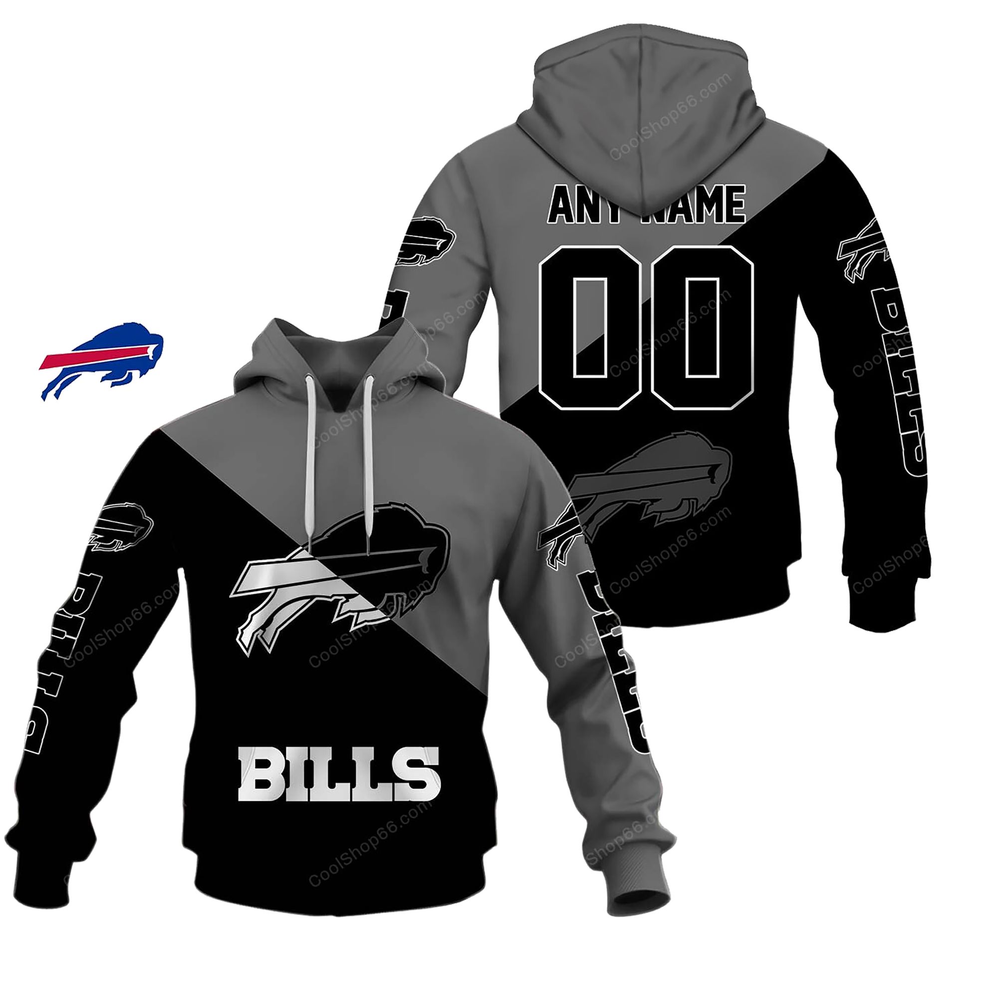 Buildercar - Buffalo Bills Monochrome Power Custom Name Hoodie
