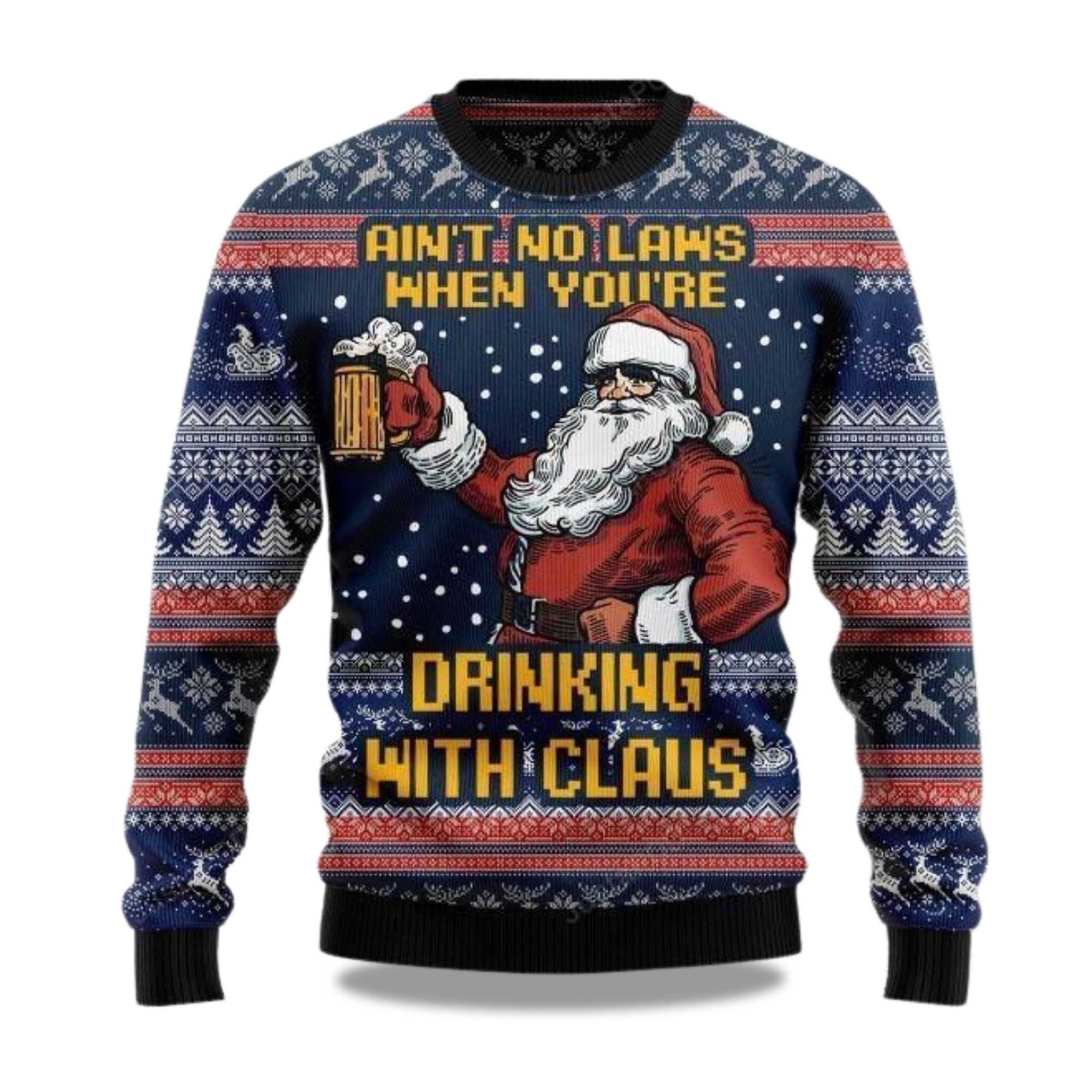 Buildercar - 2025 Ain’t No Law When Drinking Beer Christmas Ugly Sweater