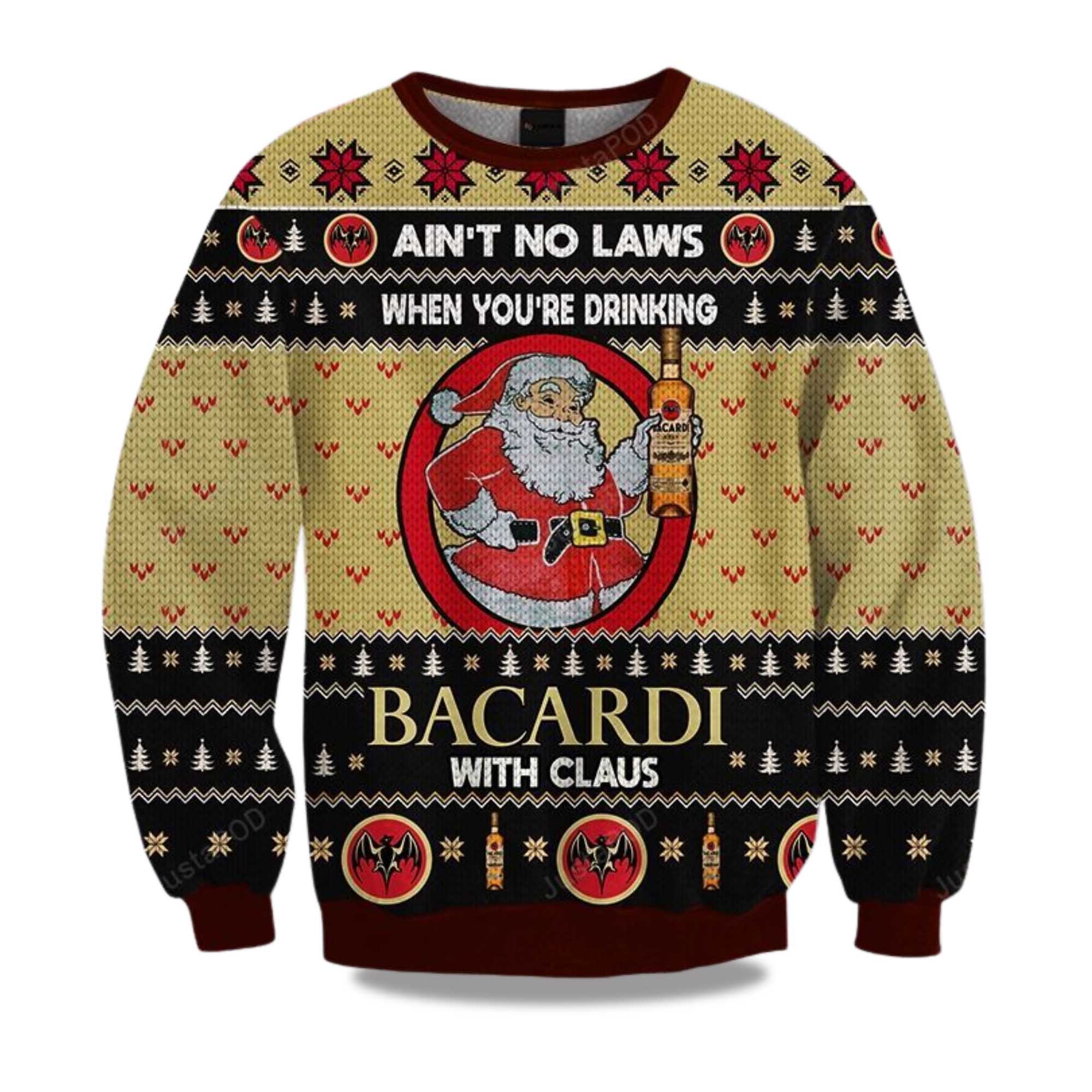 Buildercar - 2025 Ain't No Laws When You Drink Bacardi With Claus Christmas Ugly Sweater