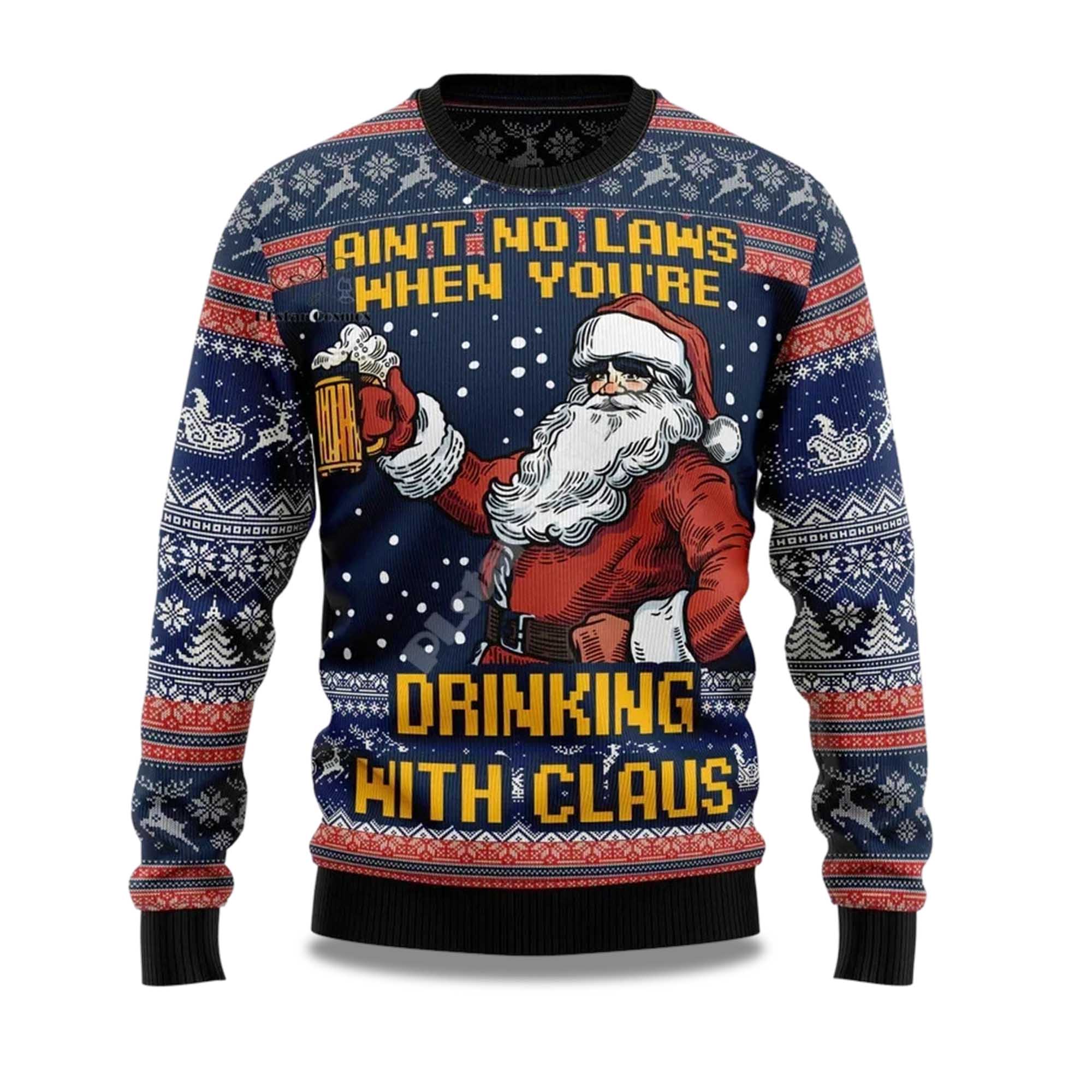 Buildercar - 2025 Ain't No Laws When You're Drinking with Claus Ugly Christmas Sweater