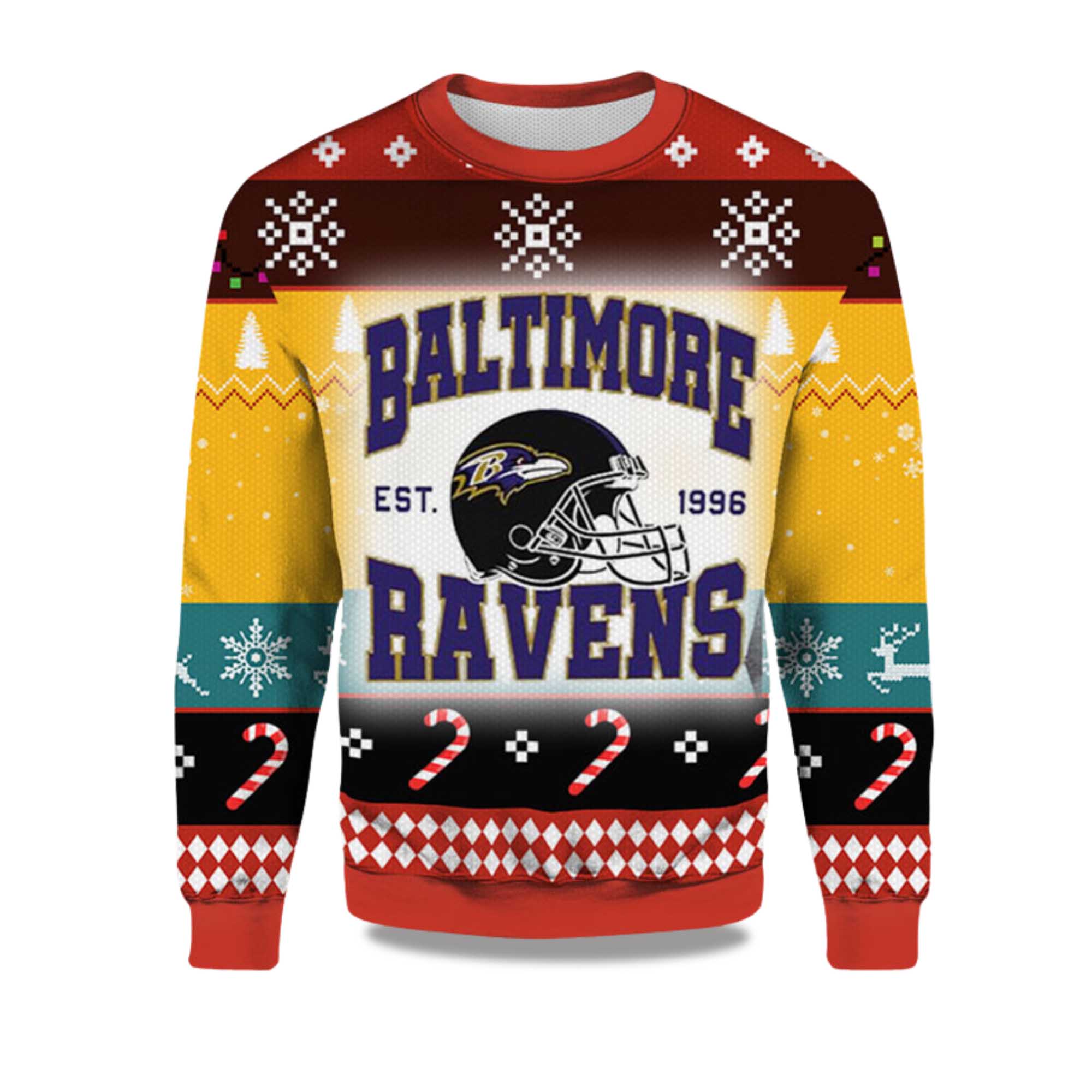 Buildercar - 2025 Baltimore Ravens EST 1996 Ugly Christmas Sweater